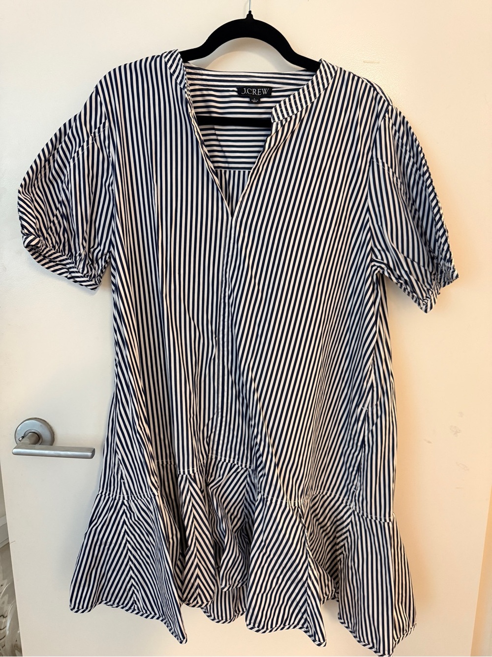 J.Crew Navy & White Striped Cotton Mini Dress Size Large